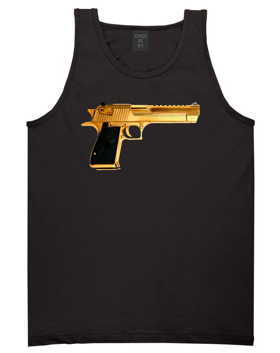 Gold Gun 9mm Revolver Chrome 45 Tank Top In Black by Kings Of NY