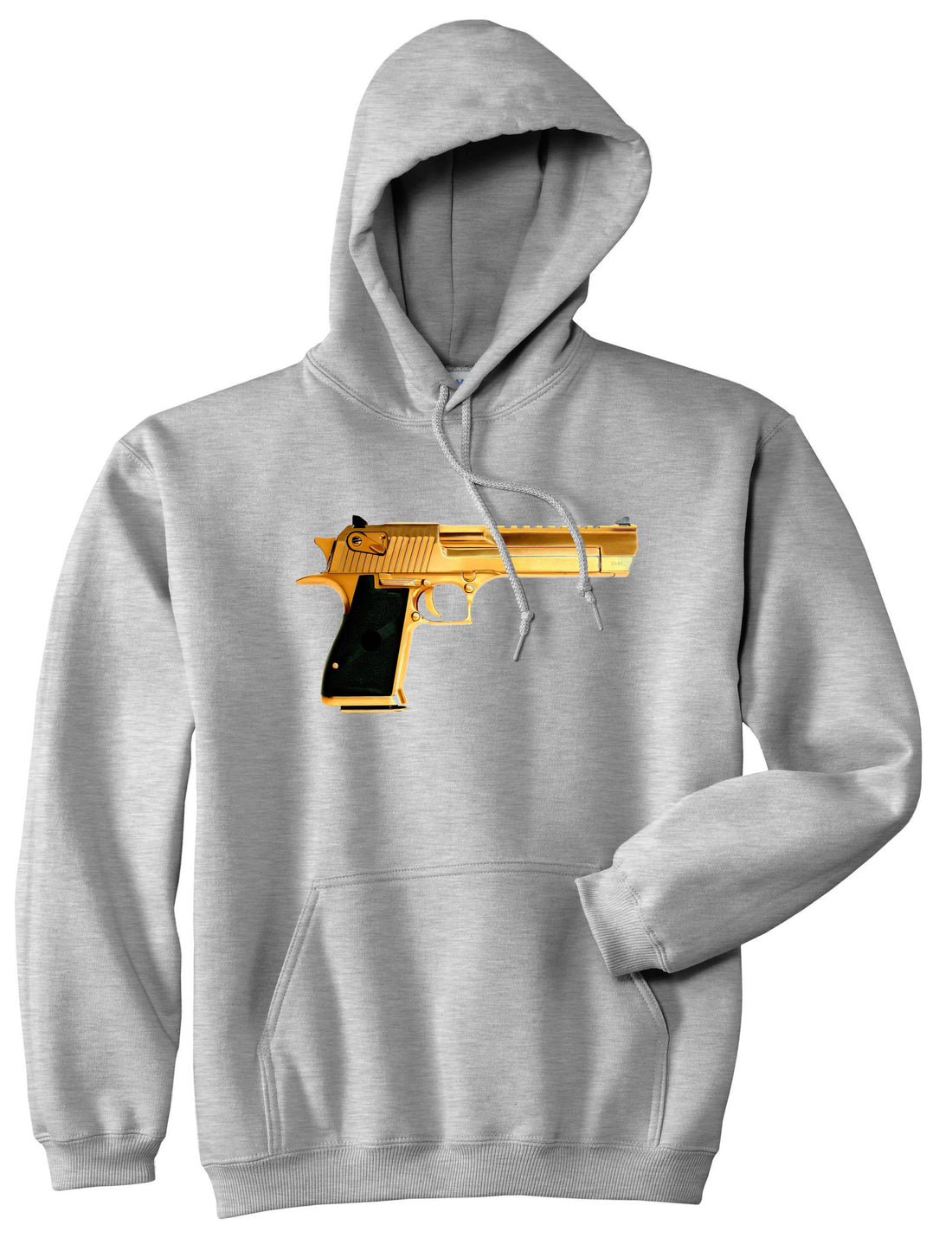 Gold Gun 9mm Revolver Chrome 45 Pullover Hoodie Hoody In Grey by Kings Of NY