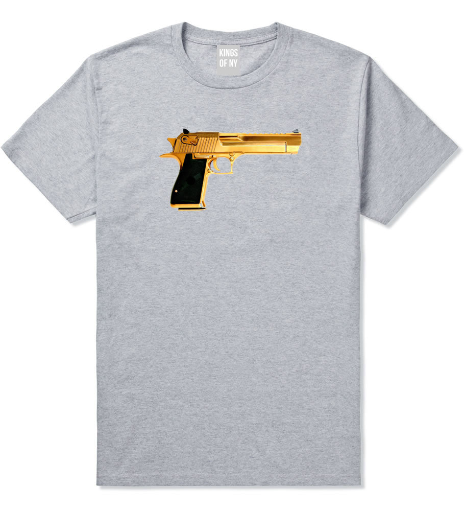 Gold Gun 9mm Revolver Chrome 45 T-Shirt In Grey by Kings Of NY
