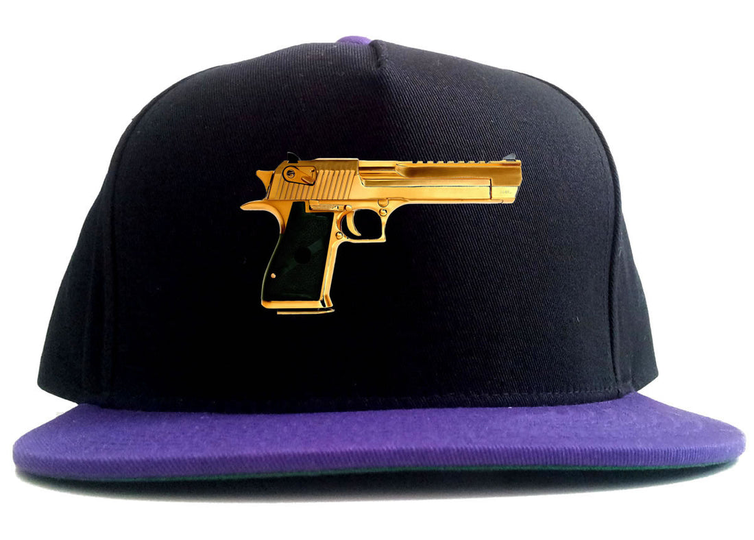 Gold Gun 9mm Revolver Chrome 45 2 Tone Snapback Hat By Kings Of NY