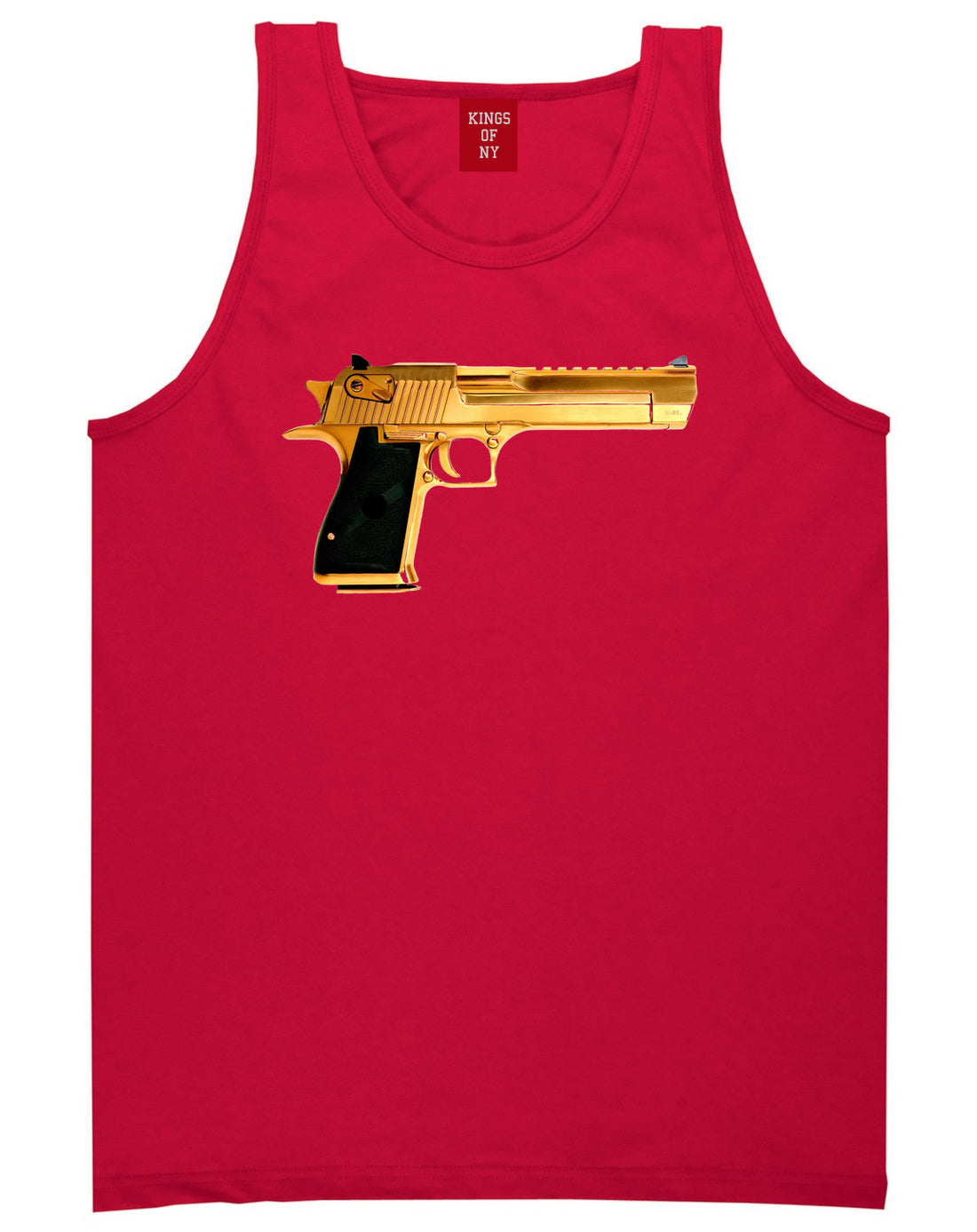 Gold Gun 9mm Revolver Chrome 45 Tank Top In Red by Kings Of NY