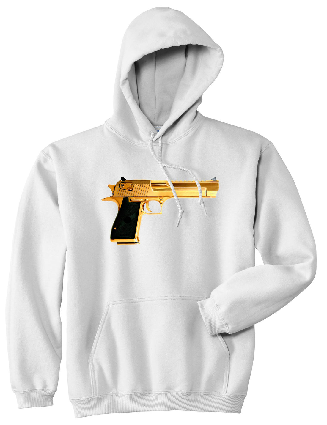Gold Gun 9mm Revolver Chrome 45 Pullover Hoodie Hoody in White by Kings Of NY