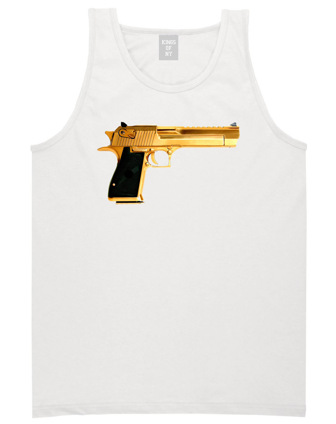 Gold Gun 9mm Revolver Chrome 45 Tank Top In White by Kings Of NY