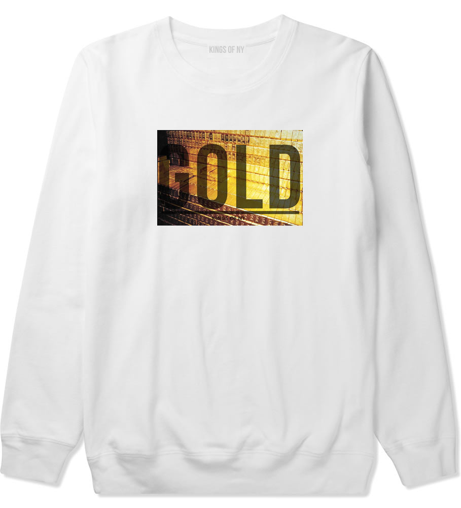 Gold Bricks Money Luxury Bank Cash Crewneck Sweatshirt in White by Kings Of NY