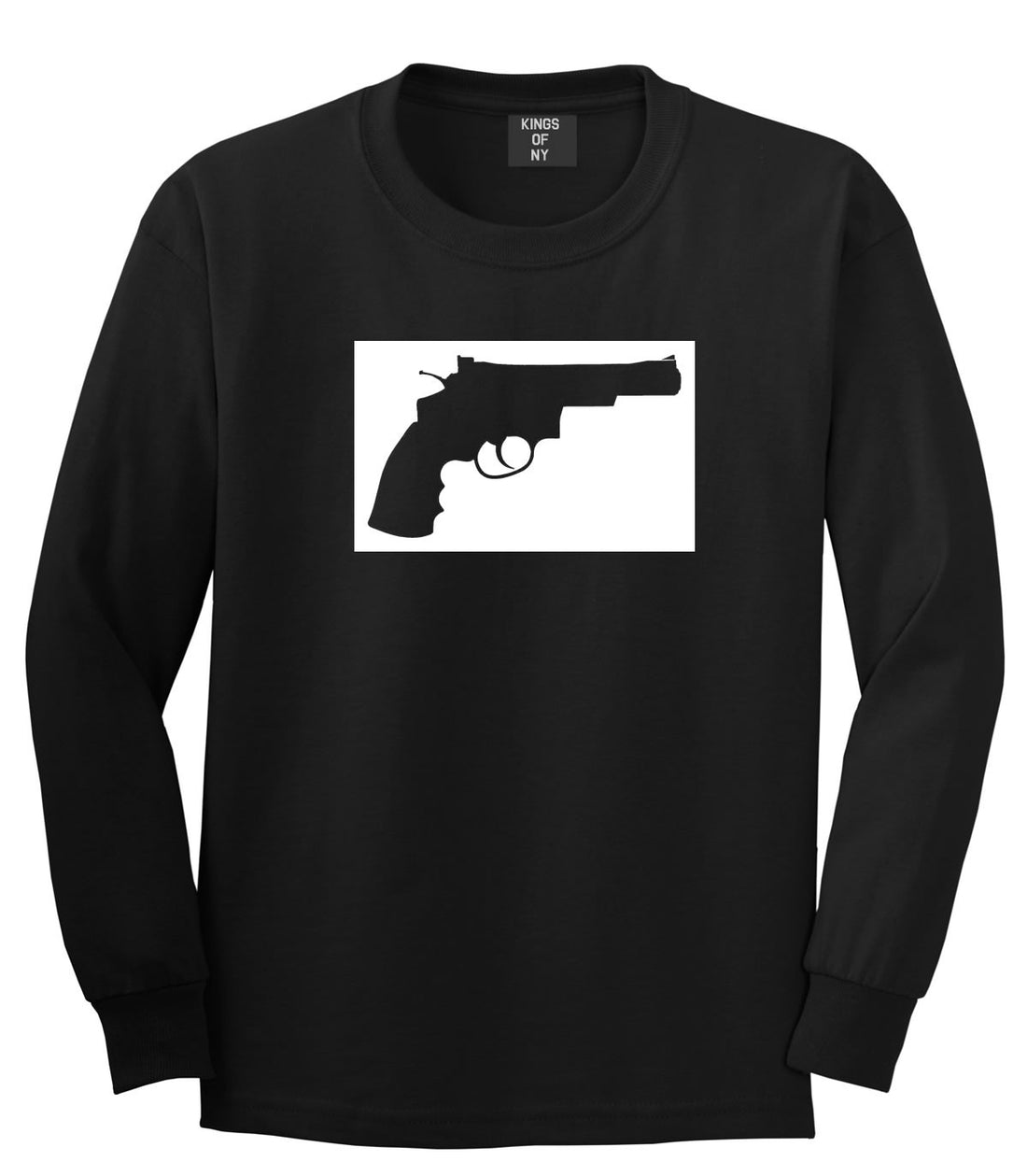 Gun Silhouette Revolver 45 Chrome Long Sleeve T-Shirt in Black By Kings Of NY