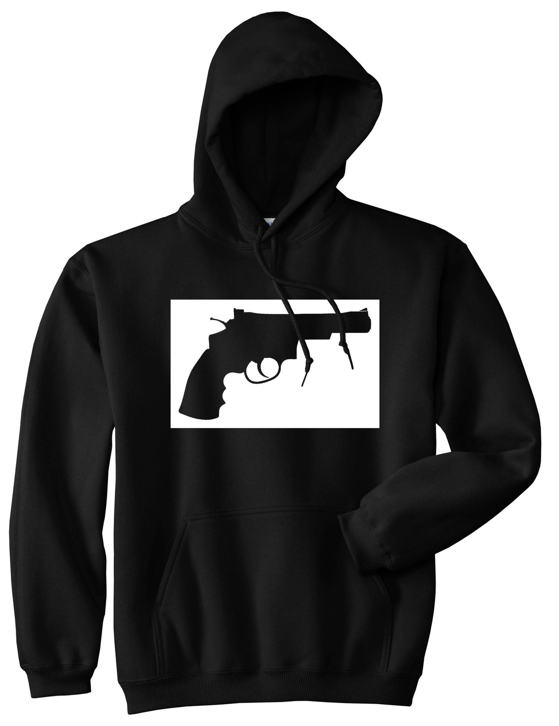 Gun Silhouette Revolver 45 Chrome Pullover Hoodie in Black By Kings Of NY