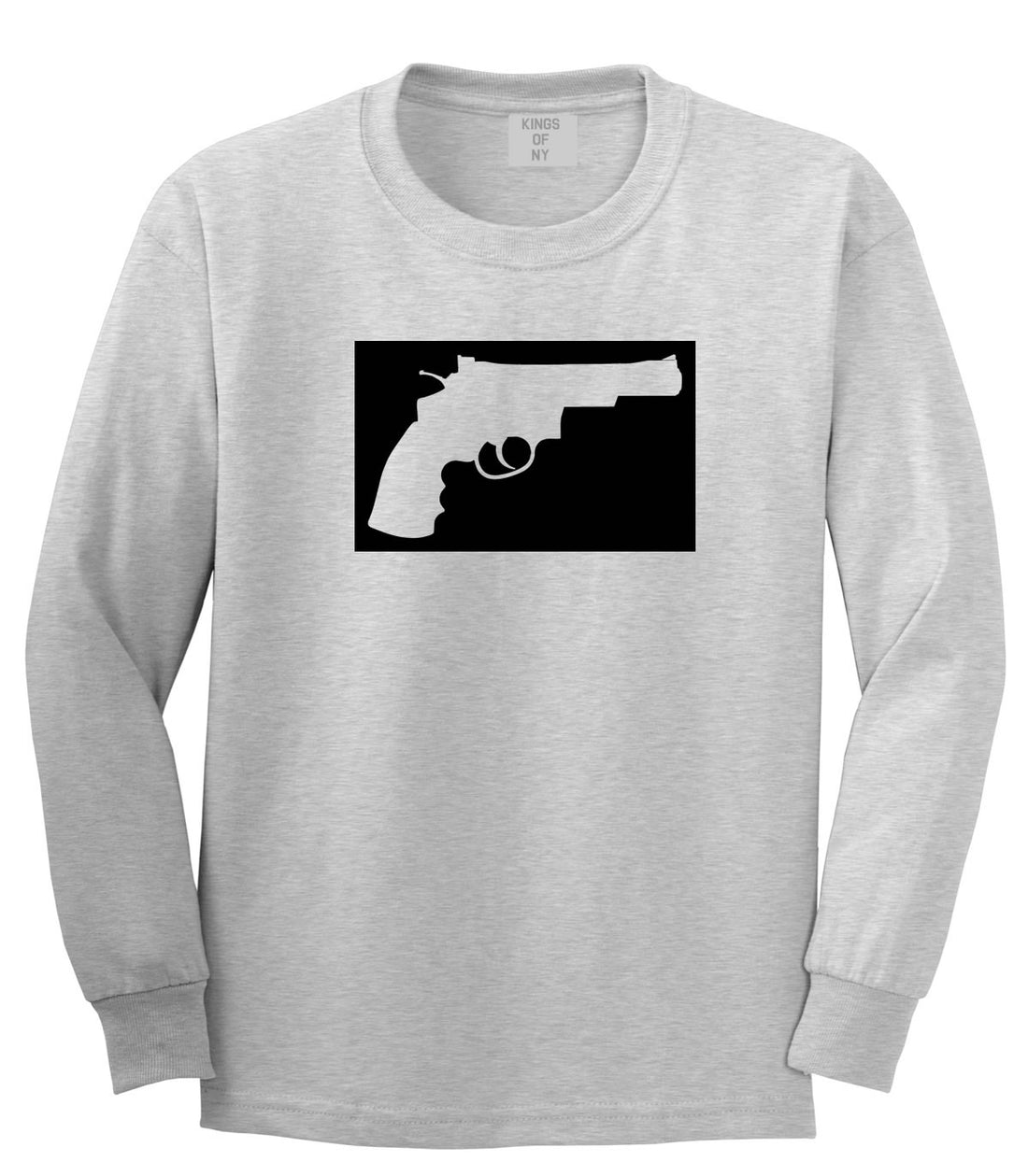 Gun Silhouette Revolver 45 Chrome Long Sleeve T-Shirt in Grey By Kings Of NY