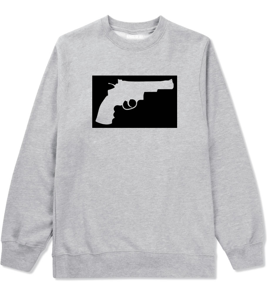 Gun Silhouette Revolver 45 Chrome Crewneck Sweatshirt in Grey By Kings Of NY