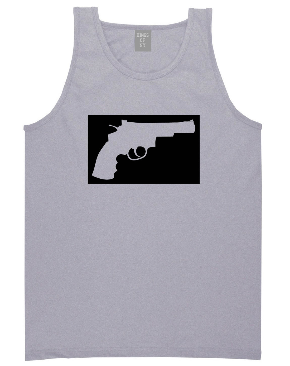 Gun Silhouette Revolver 45 Chrome Tank Top in Grey By Kings Of NY