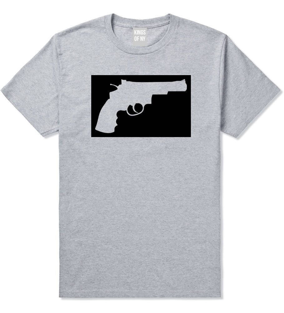 Gun Silhouette Revolver 45 Chrome Boys Kids T-Shirt in Grey By Kings Of NY