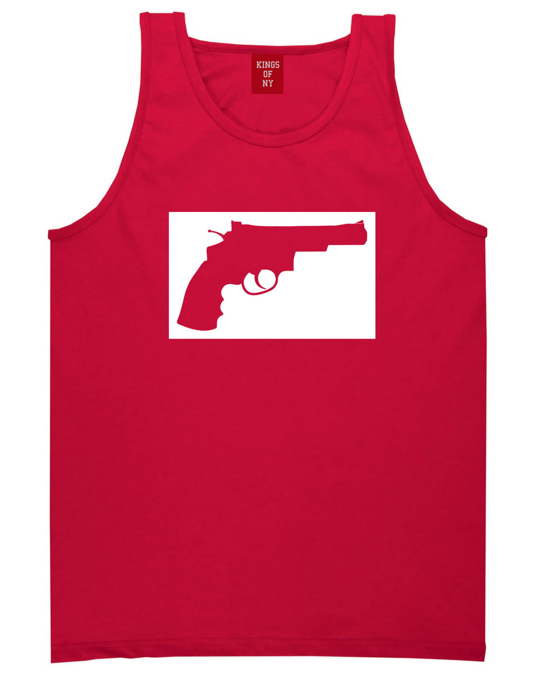 Gun Silhouette Revolver 45 Chrome Tank Top in Red By Kings Of NY