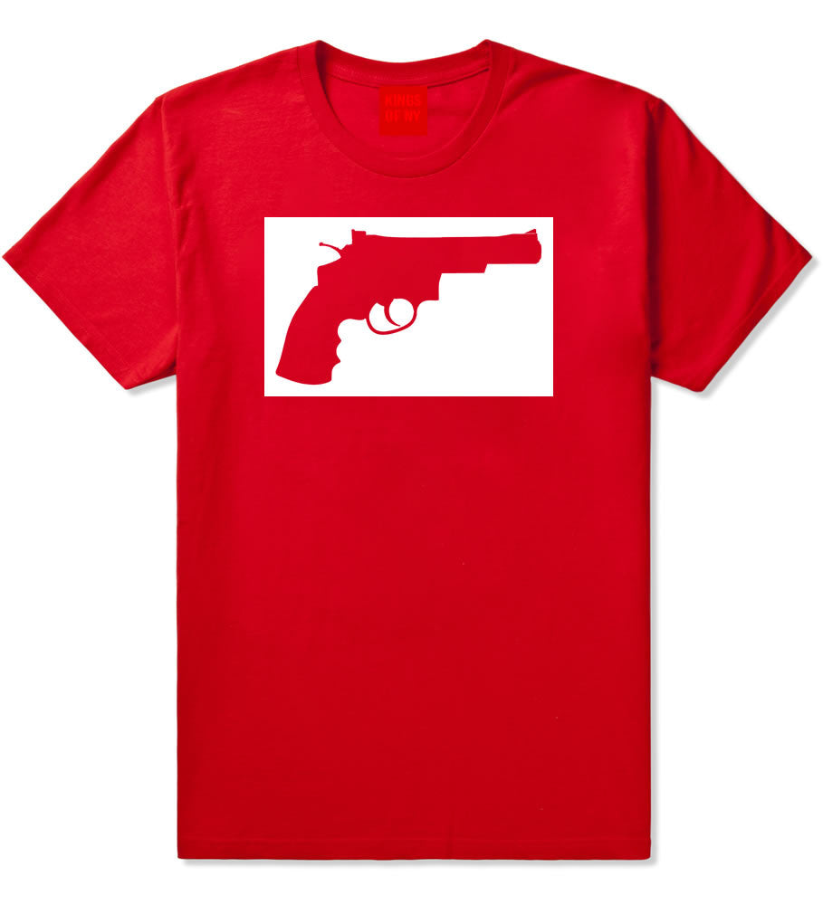 Gun Silhouette Revolver 45 Chrome Boys Kids T-Shirt in Red By Kings Of NY