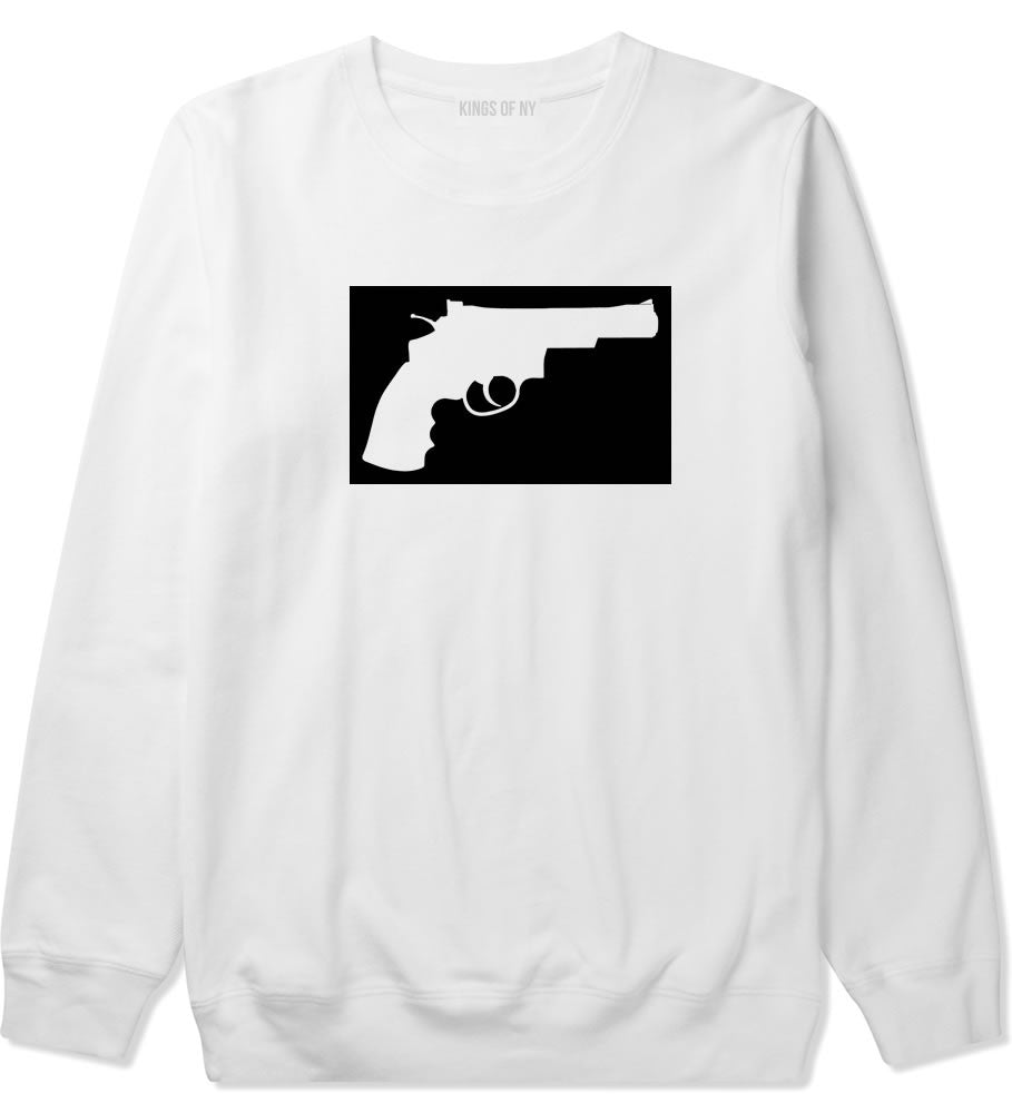 Gun Silhouette Revolver 45 Chrome Crewneck Sweatshirt in White By Kings Of NY