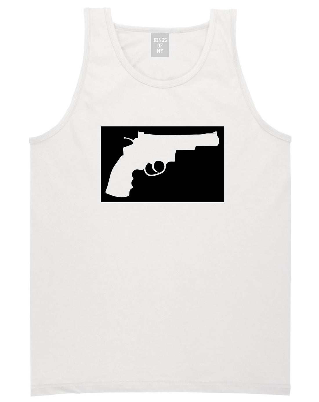 Gun Silhouette Revolver 45 Chrome Tank Top in White By Kings Of NY