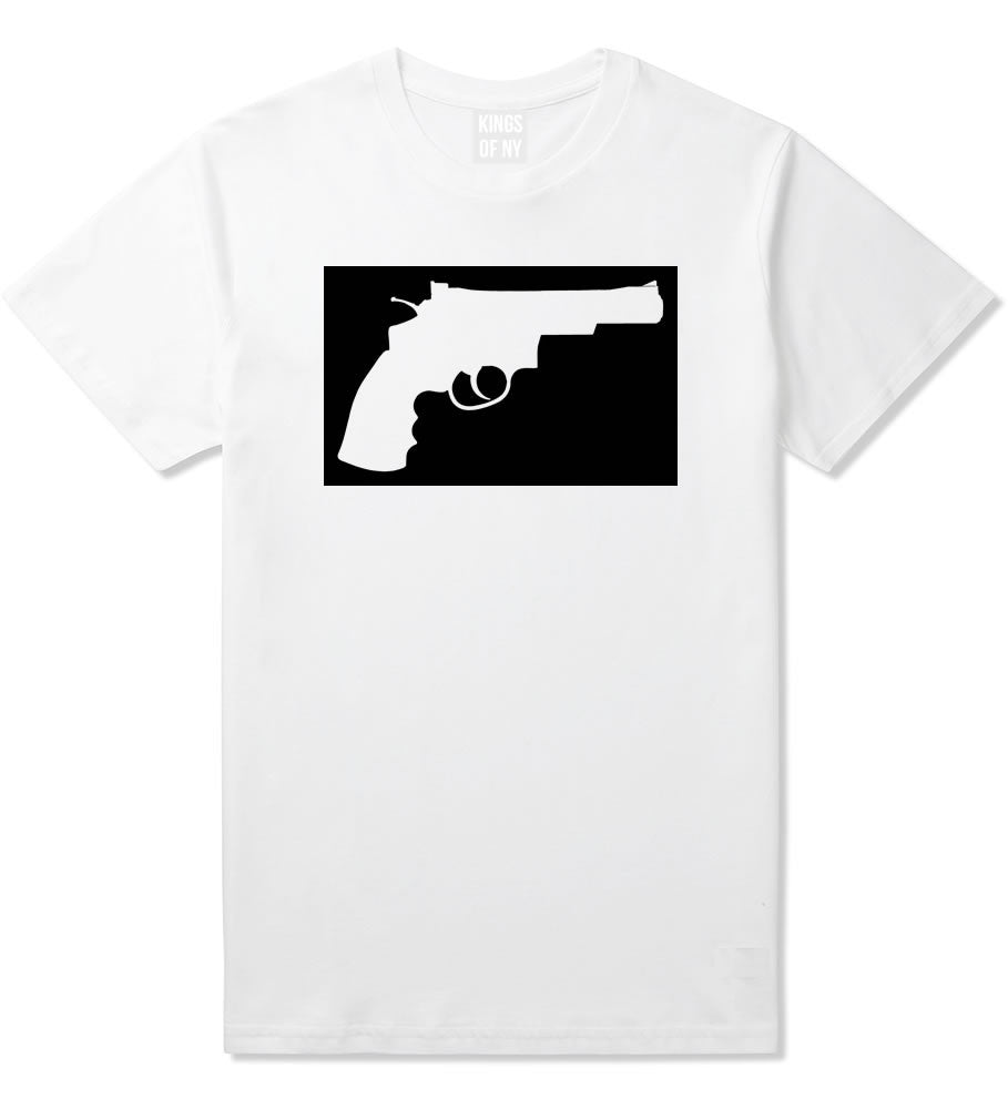 Gun Silhouette Revolver 45 Chrome Boys Kids T-Shirt in White By Kings Of NY