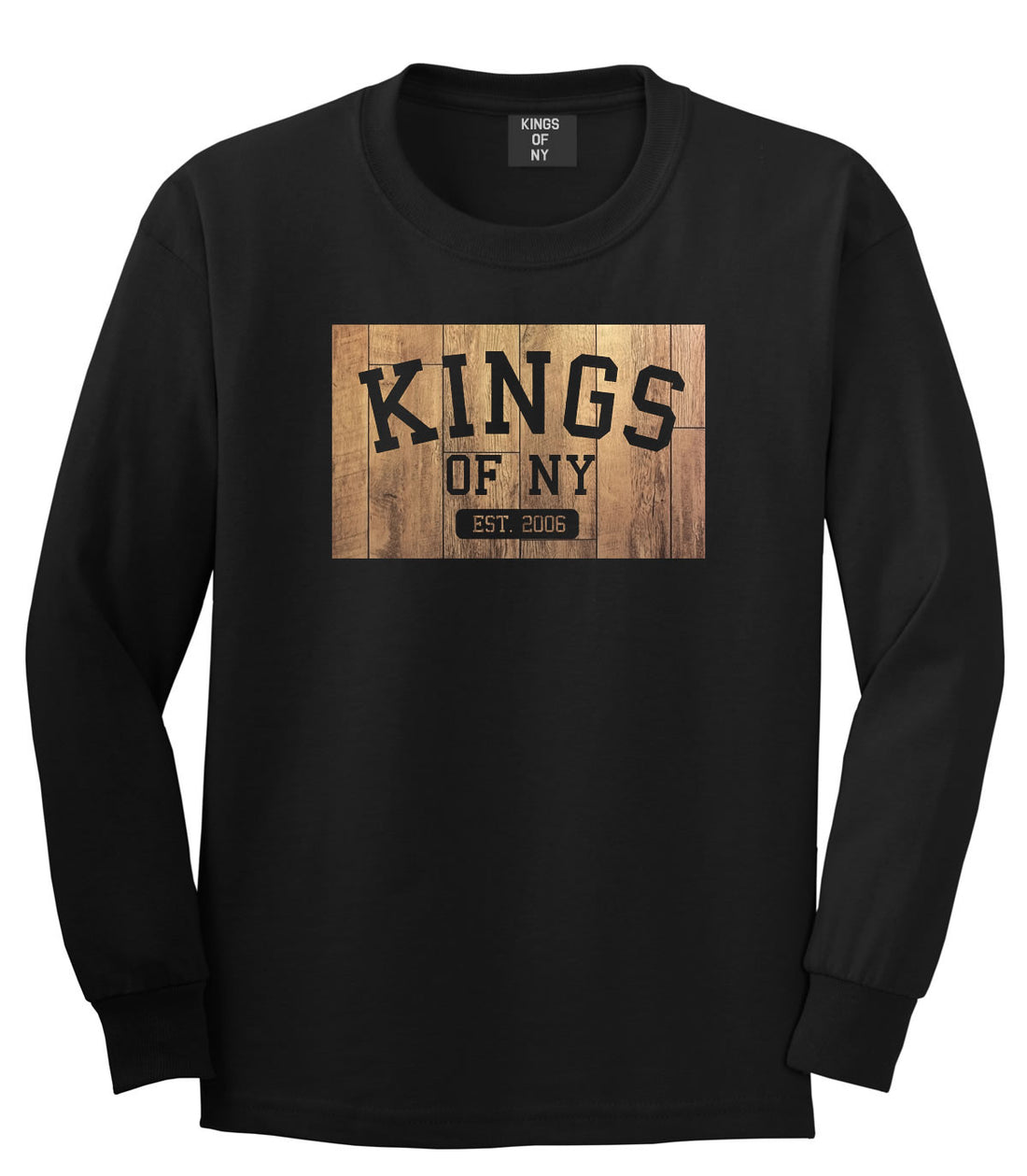 Hardwood Basketball Logo Boys Kids Long Sleeve T-Shirt in Black by Kings Of NY
