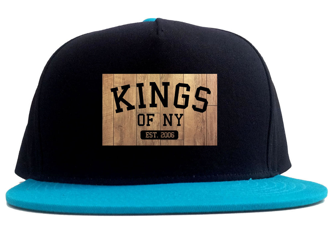 Hardwood Basketball Logo 2 Tone Snapback Hat in Black and Blue by Kings Of NY