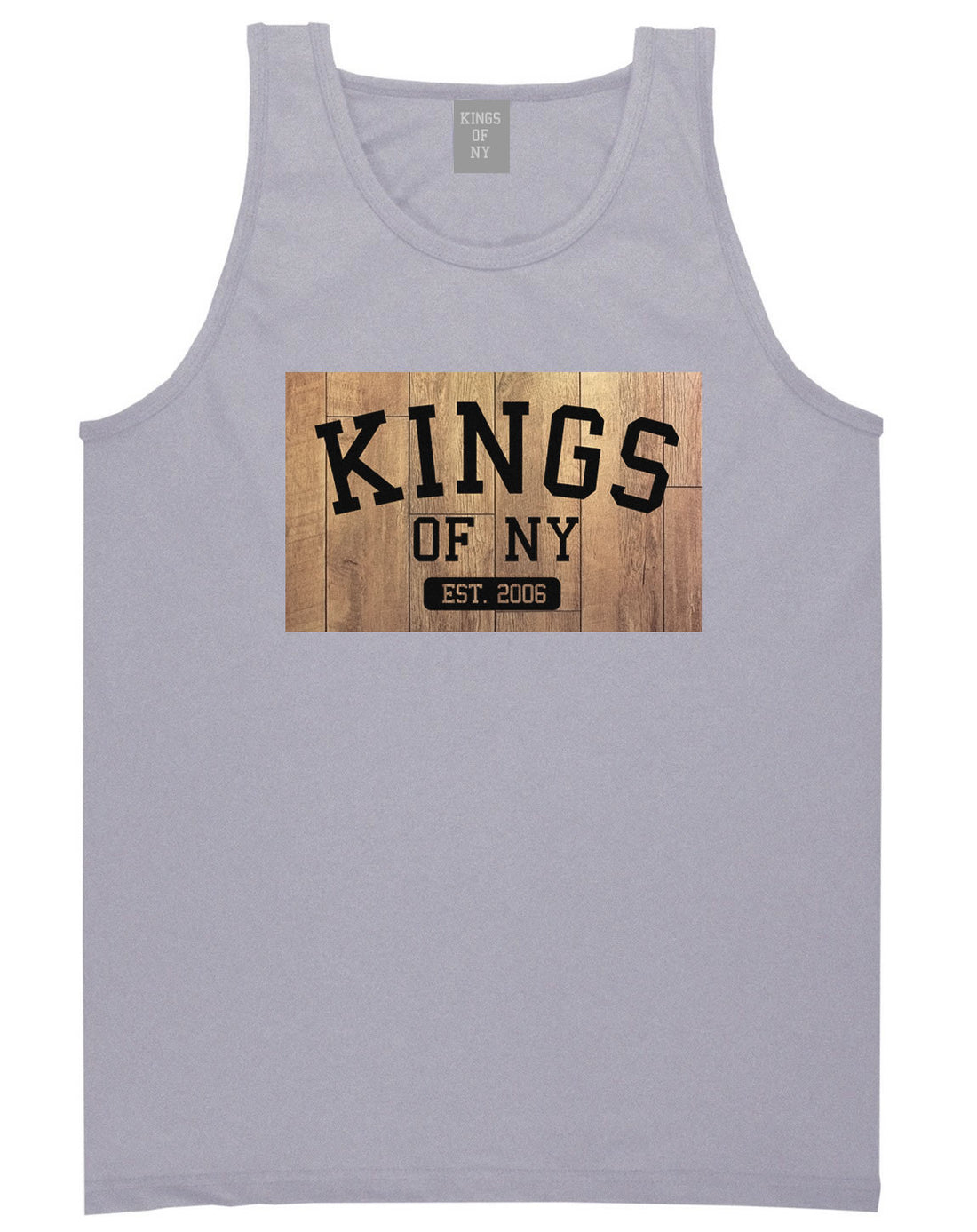 Hardwood Basketball Logo Tank Top in Grey by Kings Of NY