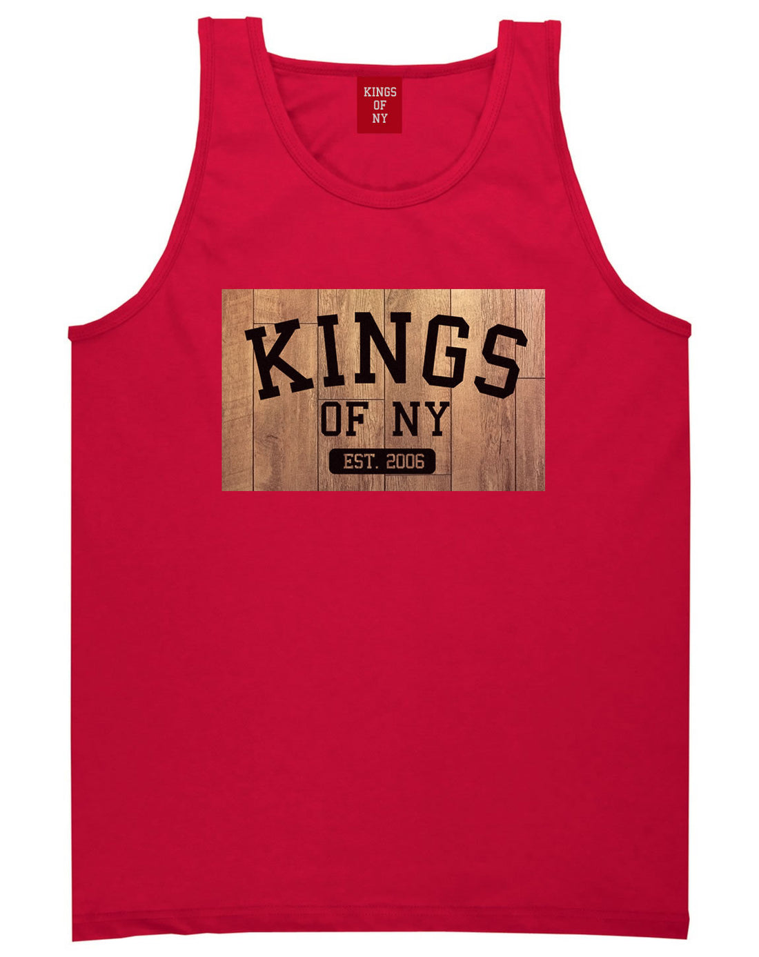 Hardwood Basketball Logo Tank Top in Red by Kings Of NY