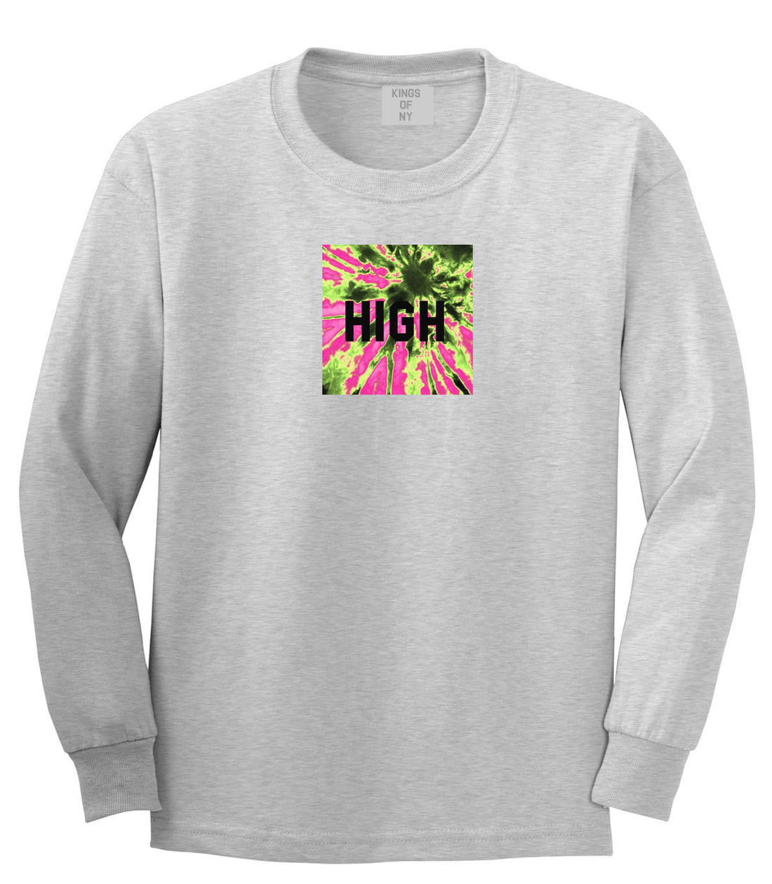 High Pink Tie Dye Long Sleeve T-Shirt in Grey By Kings Of NY