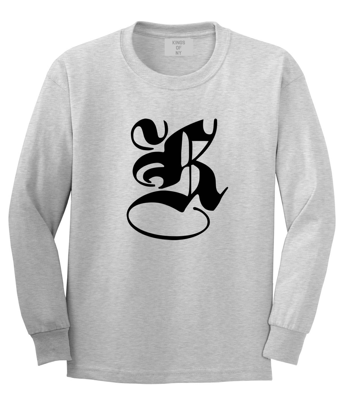 Kings Of NY K Gothic Style Long Sleeve T-Shirt in Grey