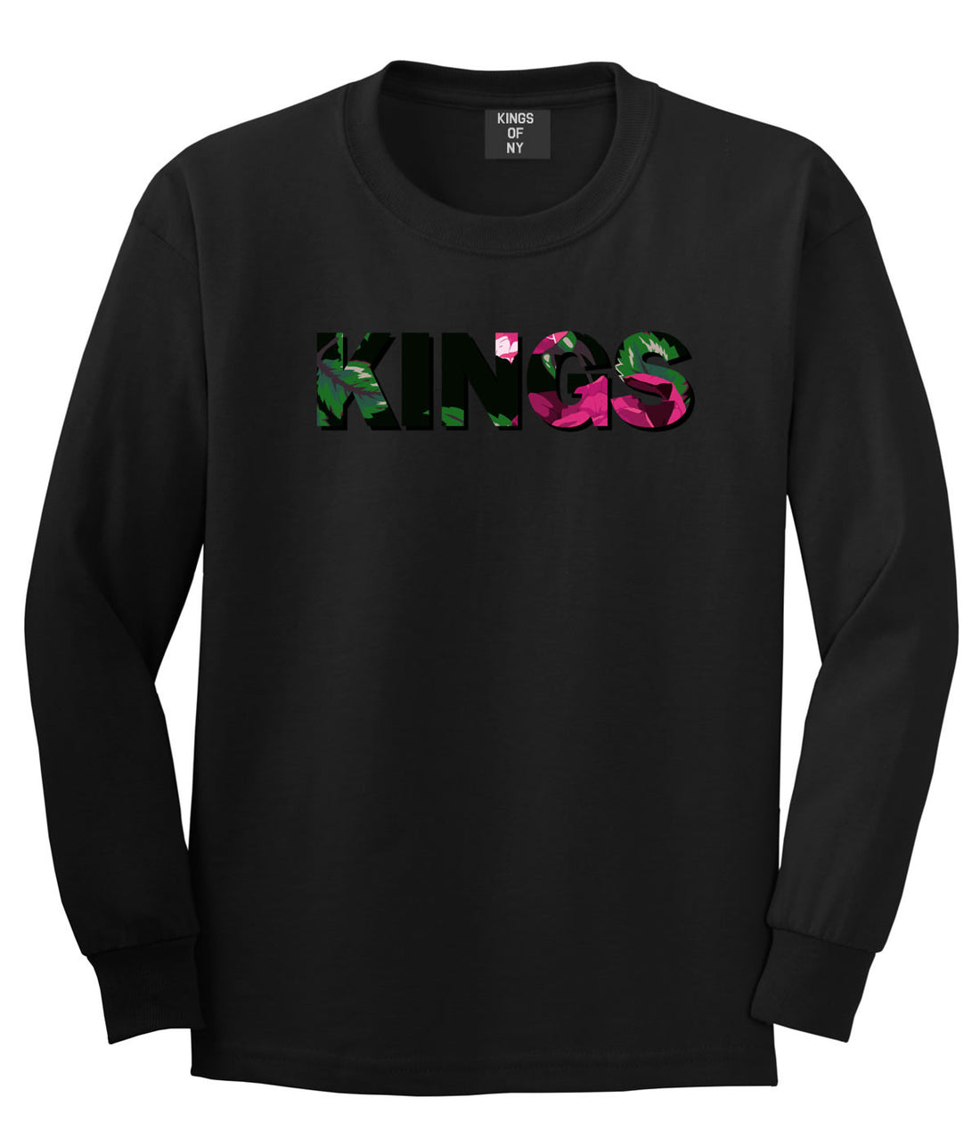 Kings Floral Print Pattern Long Sleeve T-Shirt in Black by Kings Of NY