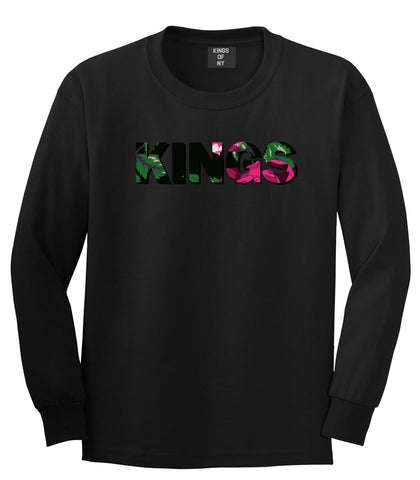 Kings Floral Print Pattern Boys Kids Long Sleeve T-Shirt in Black by Kings Of NY