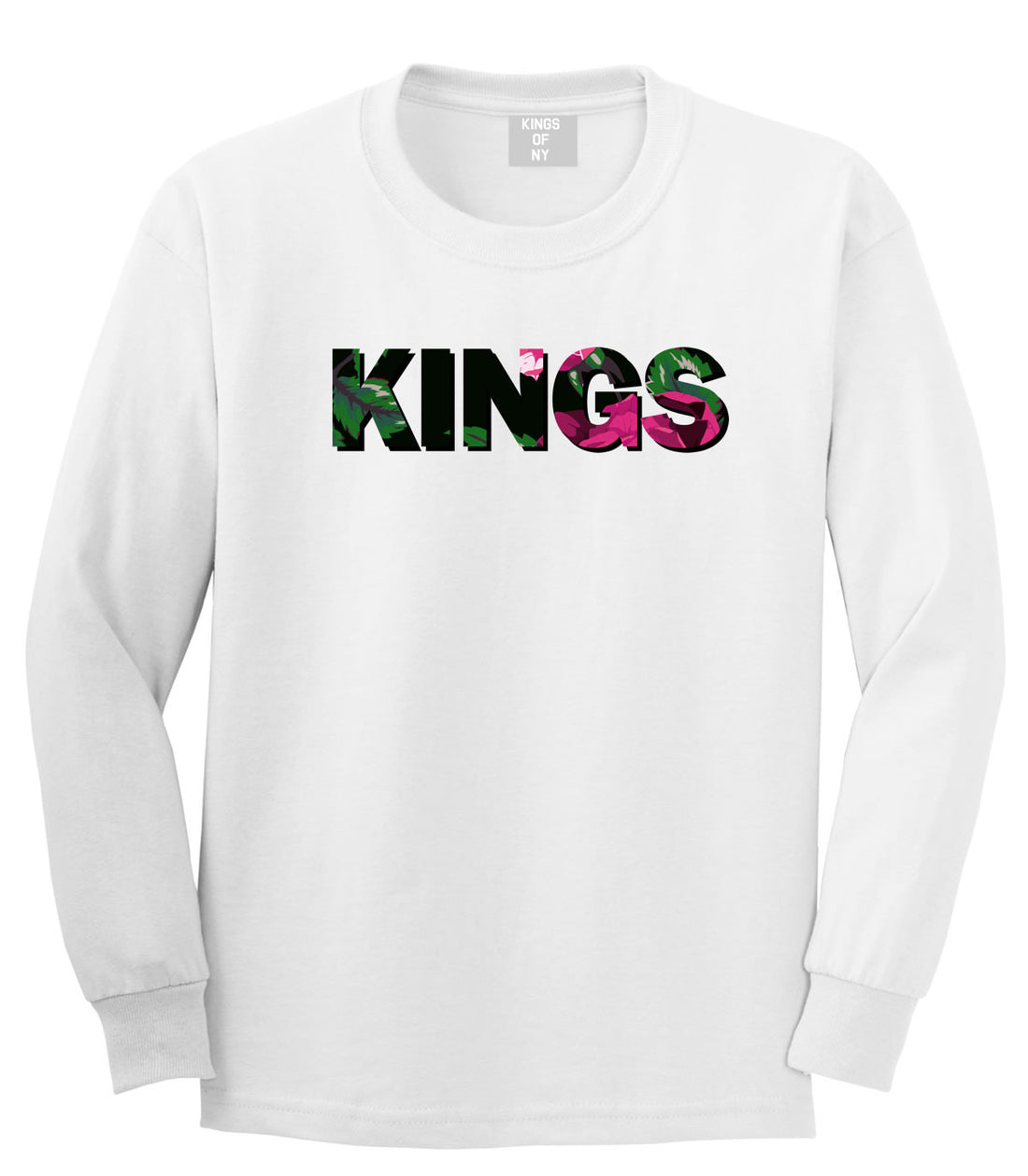 Kings Floral Print Pattern Long Sleeve T-Shirt in White by Kings Of NY