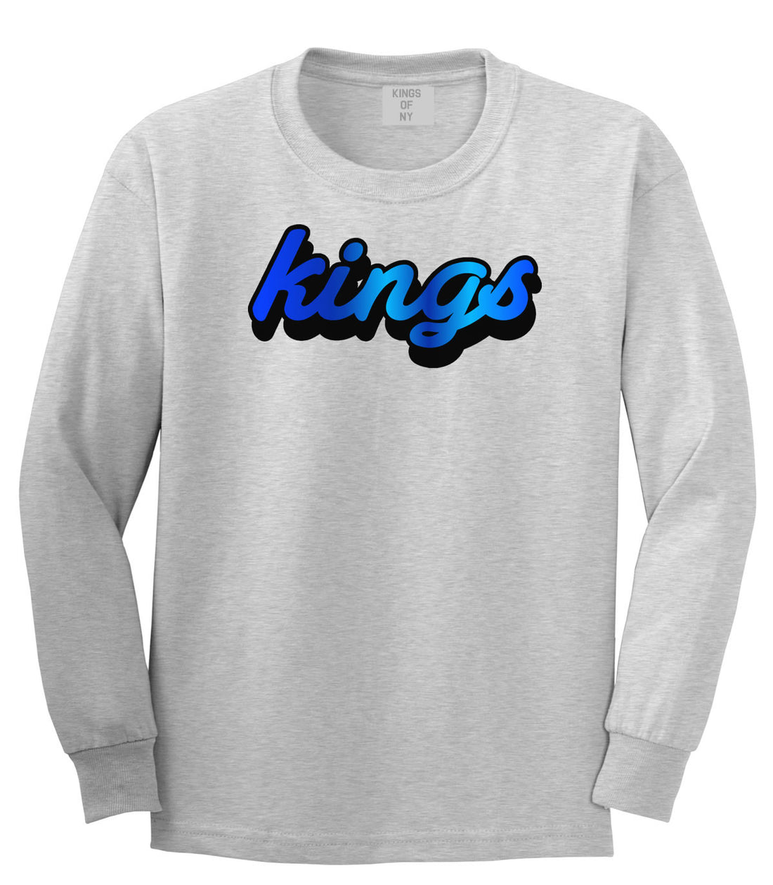 Kings Blue Gradient Logo Long Sleeve T-Shirt in Grey By Kings Of NY