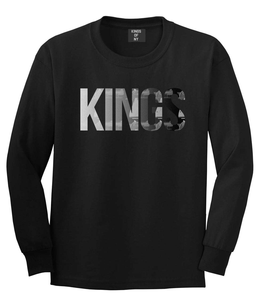 KINGS Gun Pattern Print Long Sleeve T-Shirt in Black by Kings Of NY