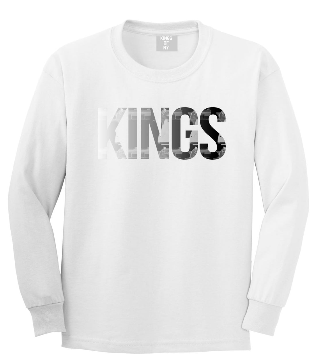 KINGS Gun Pattern Print Long Sleeve T-Shirt in White by Kings Of NY