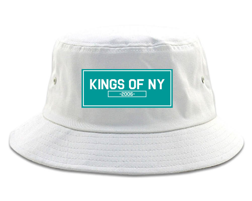 FALL15 Blue Logo Bucket Hat in White by Kings Of NY