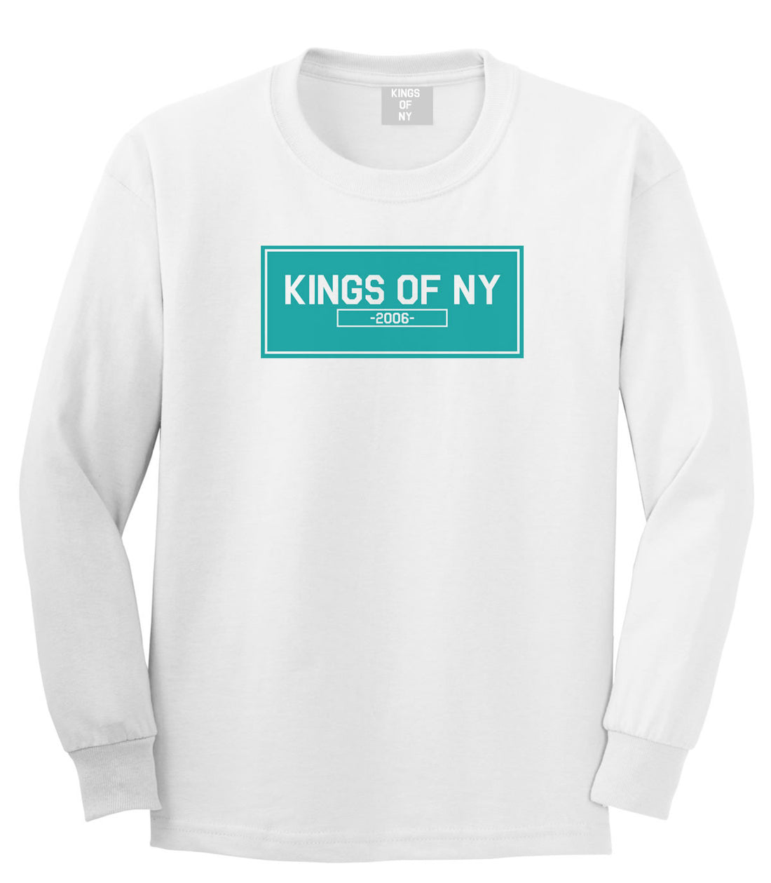 FALL15 Blue Logo Long Sleeve T-Shirt in White by Kings Of NY