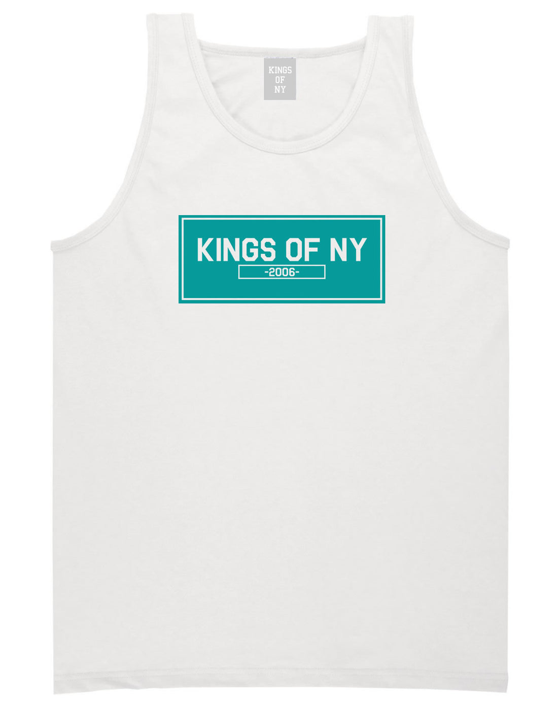 FALL15 Blue Logo Tank Top in White by Kings Of NY
