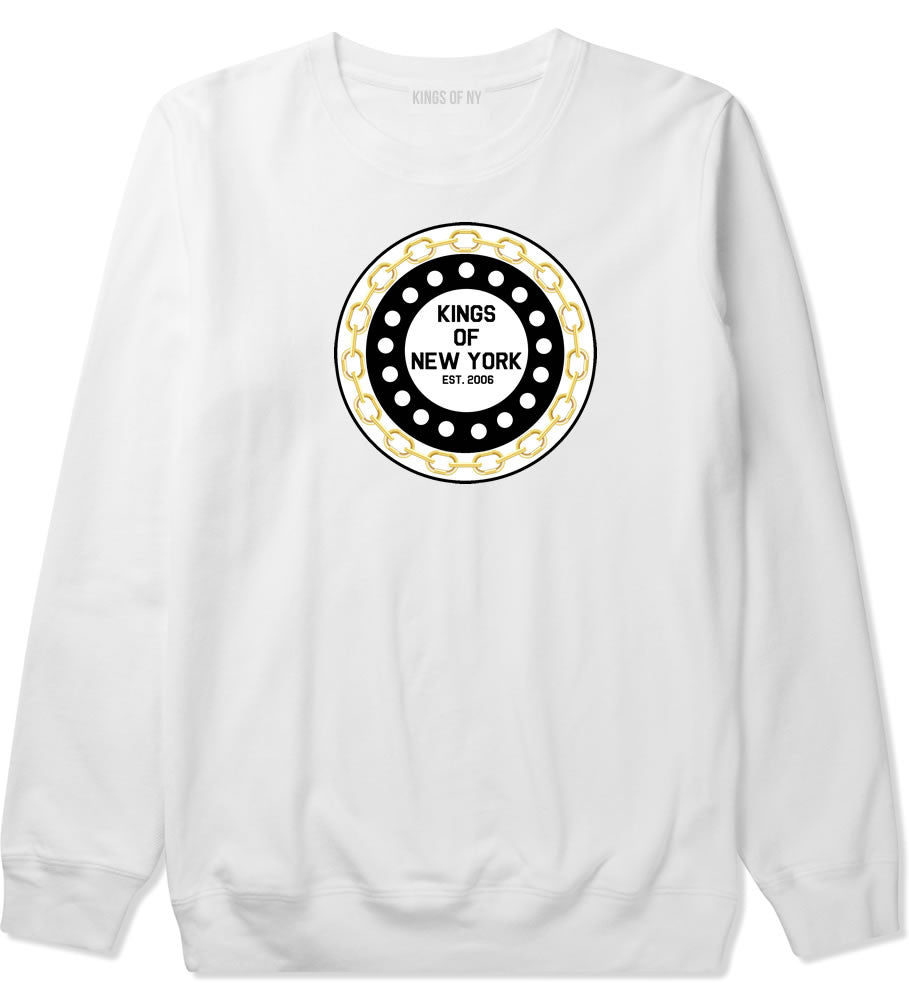 Chain Logo New York Brooklyn Bronx Boys Kids Crewneck Sweatshirt in White by Kings Of NY