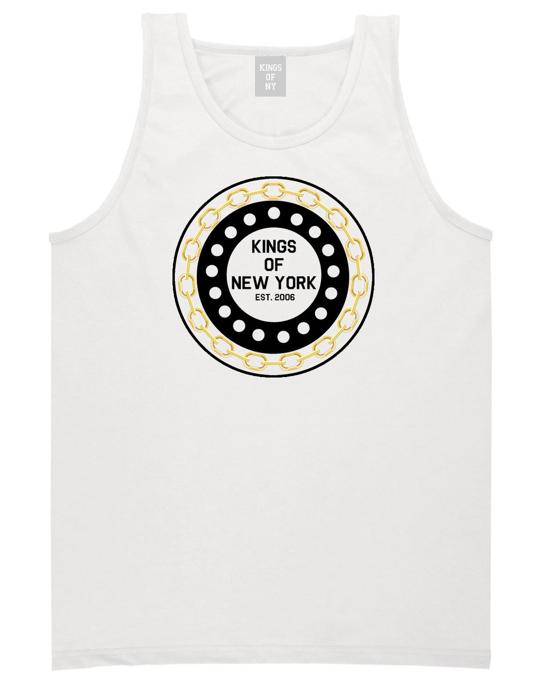 Chain Logo New York Brooklyn Bronx Tank Top In White by Kings Of NY