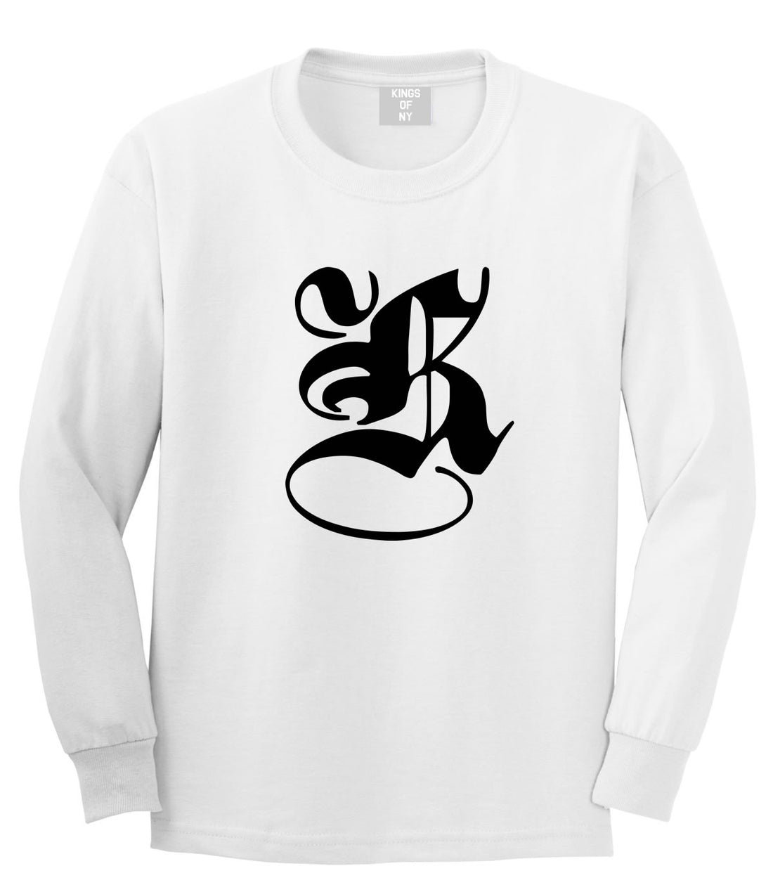 Kings Of NY K Gothic Style Long Sleeve T-Shirt in White