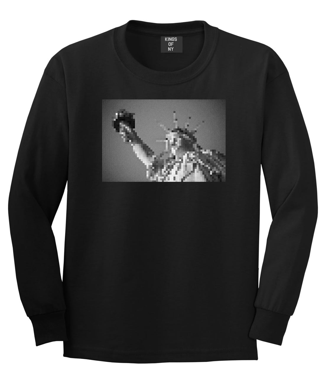 Statue Of Liberty Pixelated Long Sleeve T-Shirt in Black by Kings Of NY