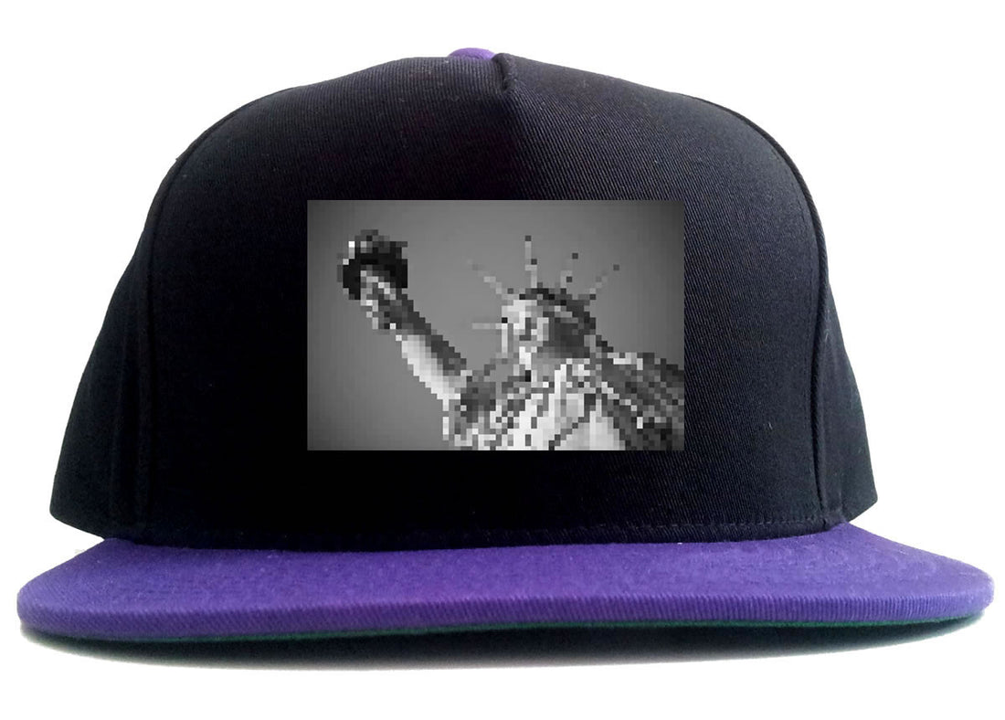 Statue Of Liberty Pixelated 2 Tone Snapback Hat in Black and Purple by Kings Of NY