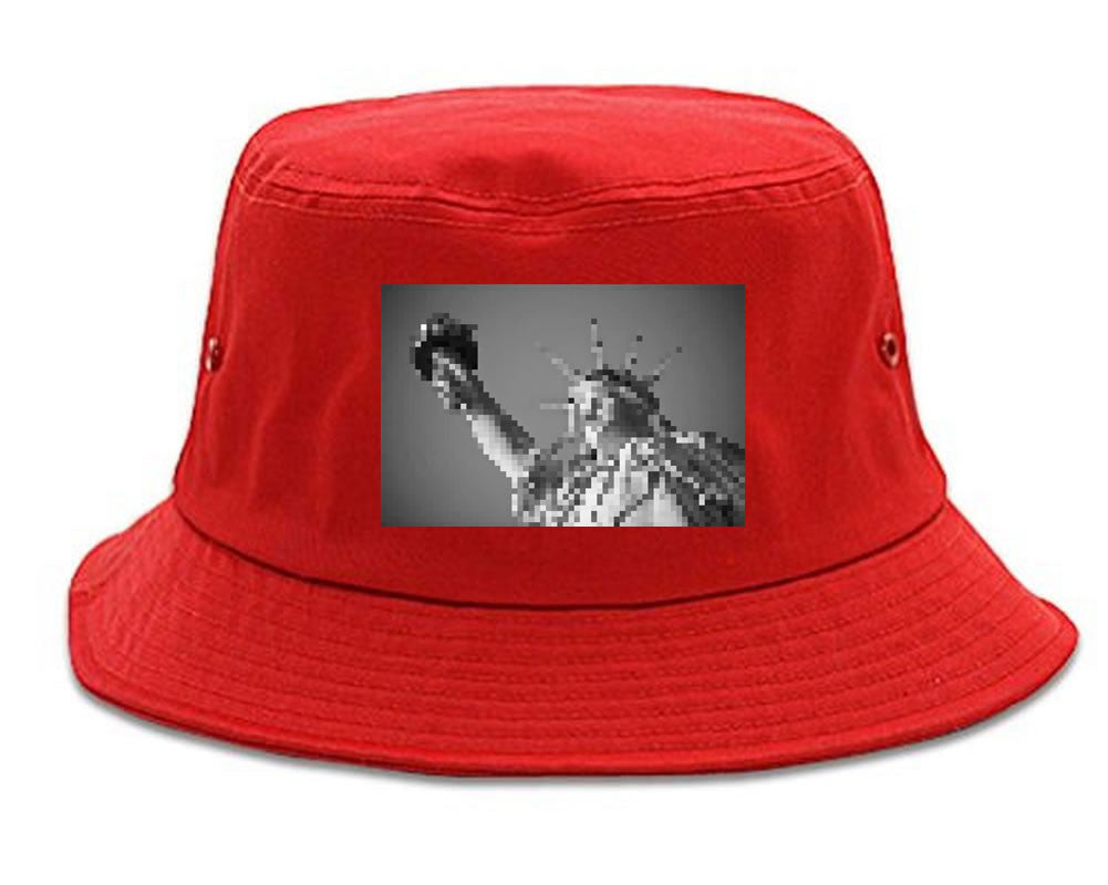 Statue Of Liberty Pixelated Bucket Hat in Red by Kings Of NY