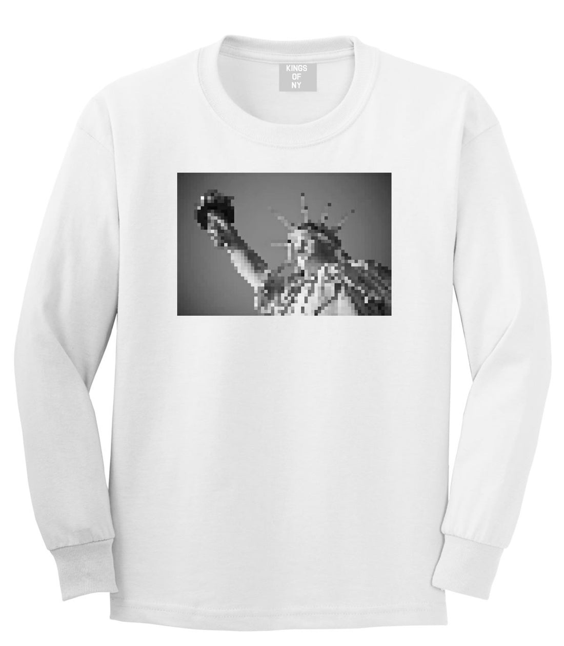 Statue Of Liberty Pixelated Long Sleeve T-Shirt in White by Kings Of NY