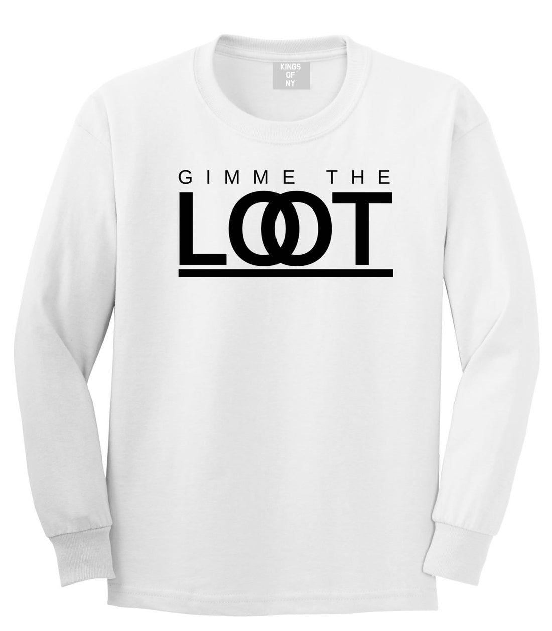 Gimme The Loot  Long Sleeve T-Shirt in White By Kings Of NY