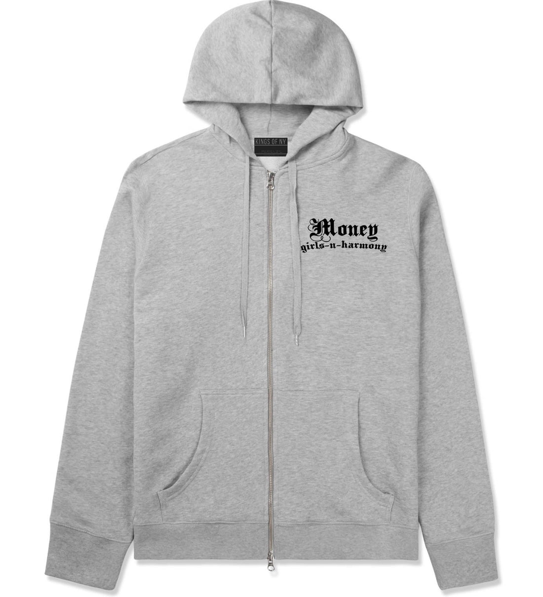 Money Girls And Harmony Zip Up Hoodie in Grey By Kings Of NY