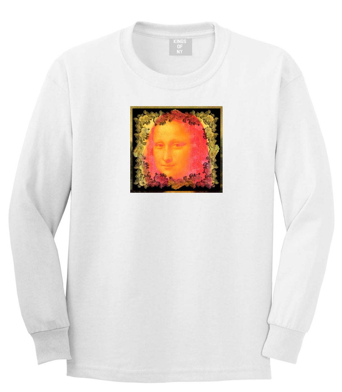 Mona Artwork Art Lisa Wall Painting Long Sleeve T-Shirt in White by Kings Of NY