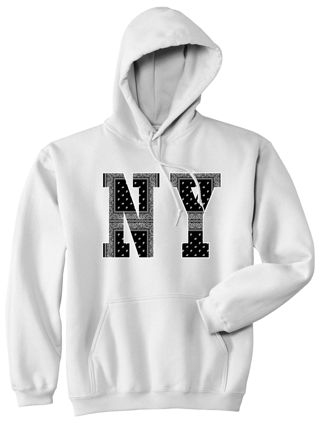 New York Bandana NYC Black by Kings Of NY Gang Flag Pullover Hoodie Hoody in White by Kings Of NY