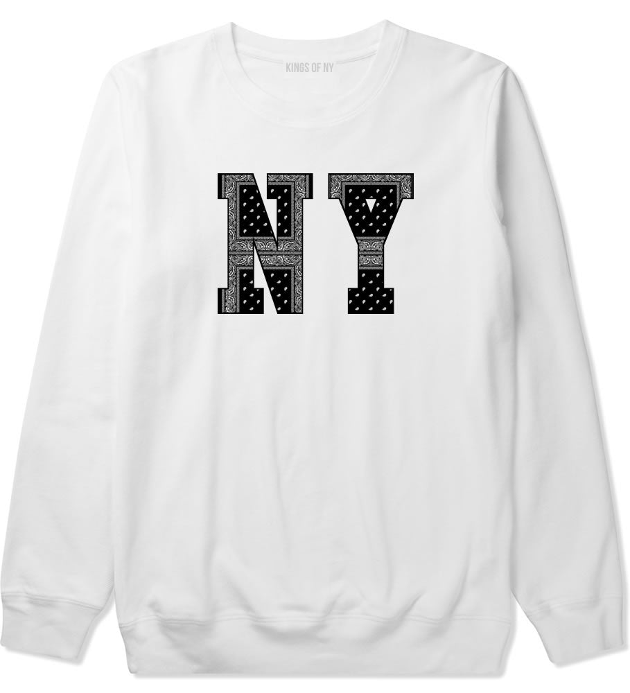 New York Bandana NYC Black by Kings Of NY Gang Flag Crewneck Sweatshirt in White by Kings Of NY