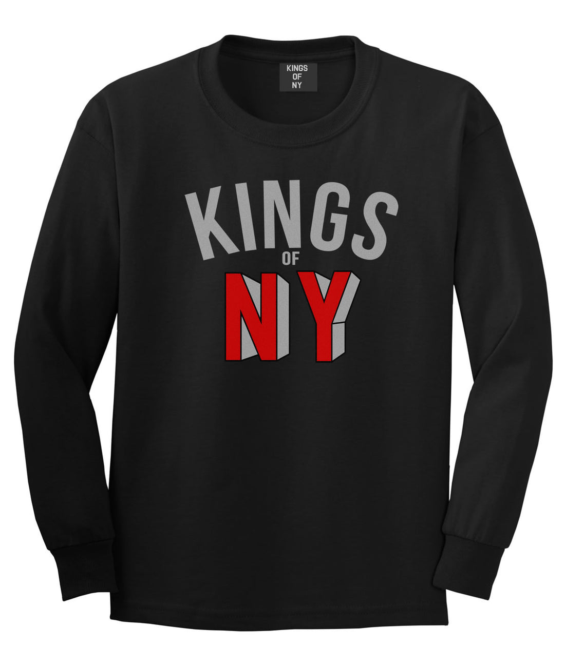 NY Red Block Letter Printed Long Sleeve T-Shirt in Black by Kings Of NY