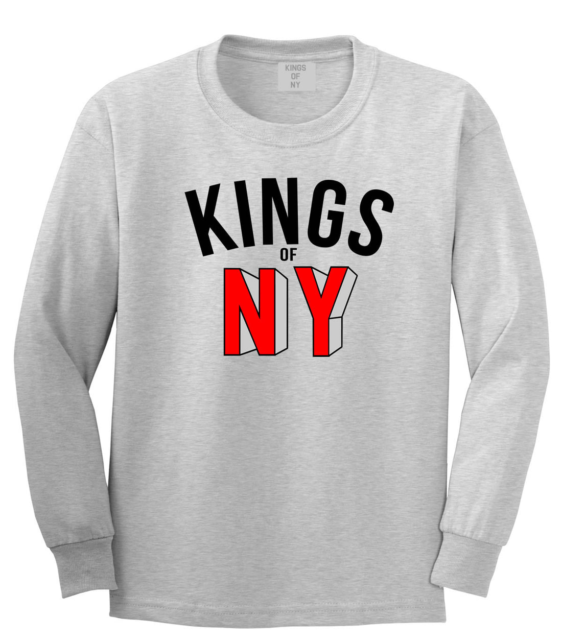 NY Red Block Letter Printed Long Sleeve T-Shirt in Grey by Kings Of NY