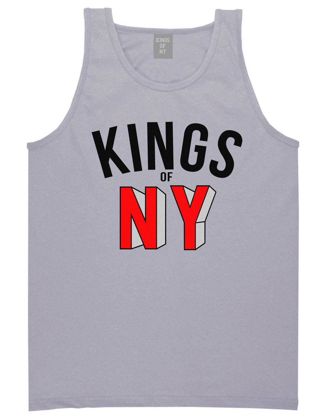 NY Red Block Letter Printed Tank Top in Grey by Kings Of NY