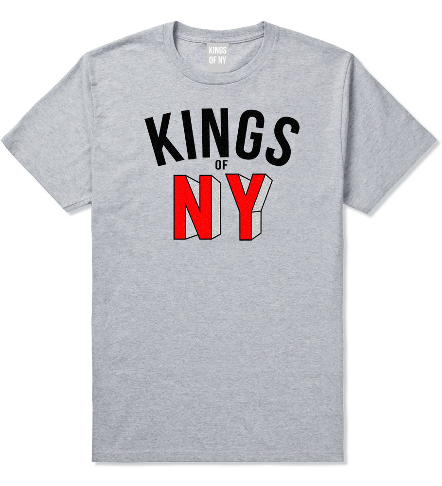 NY Red Block Letter Printed T-Shirt in Grey by Kings Of NY